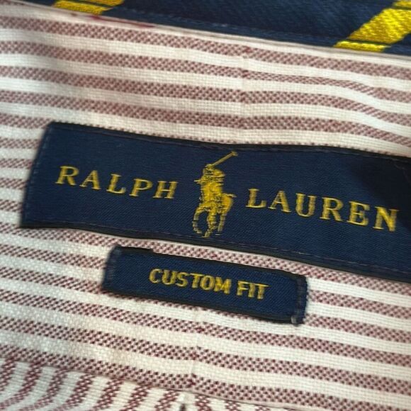 Ralph Lauren Color Pony Custom Fit Red Striped Cotton Shirt Size XL Long Sleeve - Picture 5 of 8